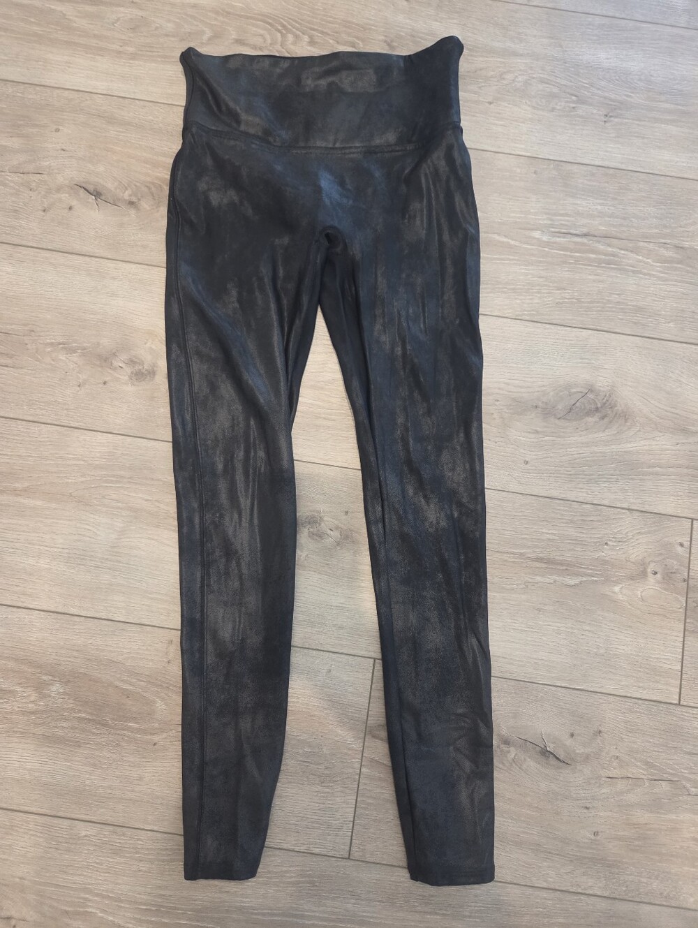 SPANX Black Shimmer High-Waist Faux-Leather Leggings